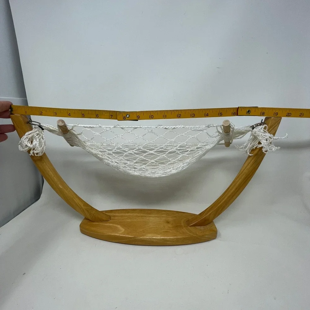 Rodyne Wooden Banana Hammock Fruit Stand White Mesh Net Wood Kitchen Storage
